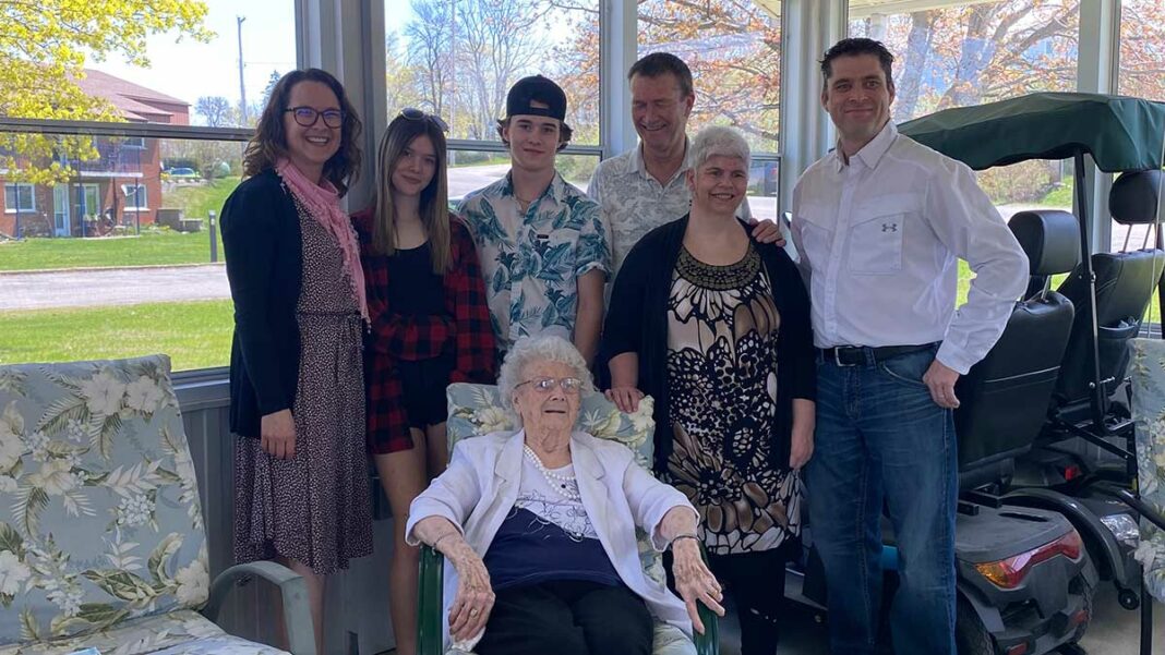 Edith Best’s 100th birthday celebration with her children and grandchildren.