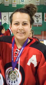 Sudbury Lady Wolve Deidre Debassige of M’Chigeeng was recenly named First Defence at the National Aboriginal  Tournament for her role on Team Ontario.