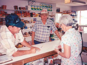 Jim in the Whitefish store with Georgina behind the counter.