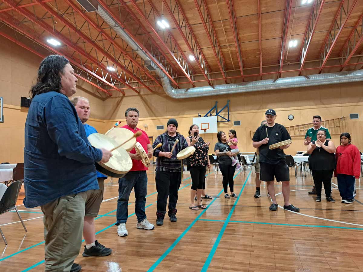 Drumming was a regular feature at most of the communities the students visited. They are seen here at Namgis First Nation.