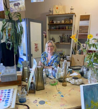 Artist Enid Runnalls at Manitoulin Studio in the Gore Bay Harbour Centre.