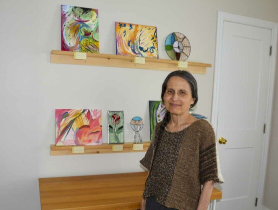 Ingrid Splettstoesser displays her stained glass creations at Manitowaning’s Sweet Hollows Haven.