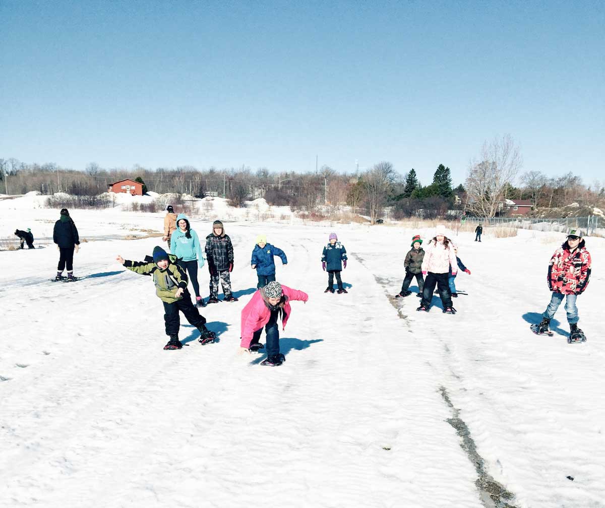 Enjoying the spring sunshine with snowshoe races at the Manitowaning arena. 