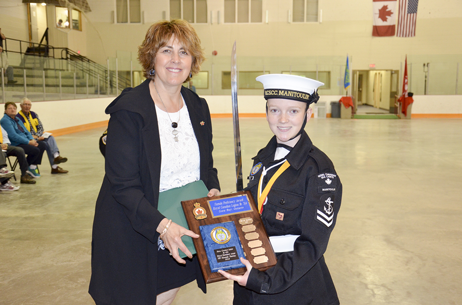 The Female Proficiency Award was  presented to Master Seaman Miranda Mackay by MP Carol Hughes. 