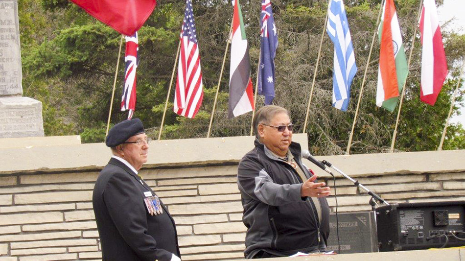 Sheshegwaning First Nation Chief Joe Endanawas was a guest speaker at the Decoration Day ceremony held June 7 at the  Manitoulin District Cenotaph. Chief Endanawas also laid a wreath for aboriginal veterans.