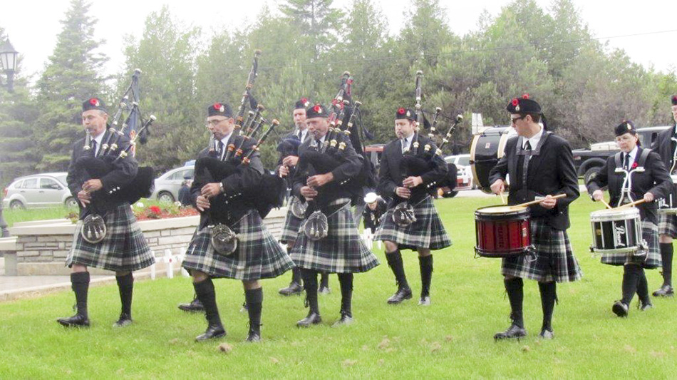 The Sudbury and District Pipe Band attended the  Decoration Day ceremony held June 7 at the  Manitoulin District Cenotaph. photos by Betty Bardswich