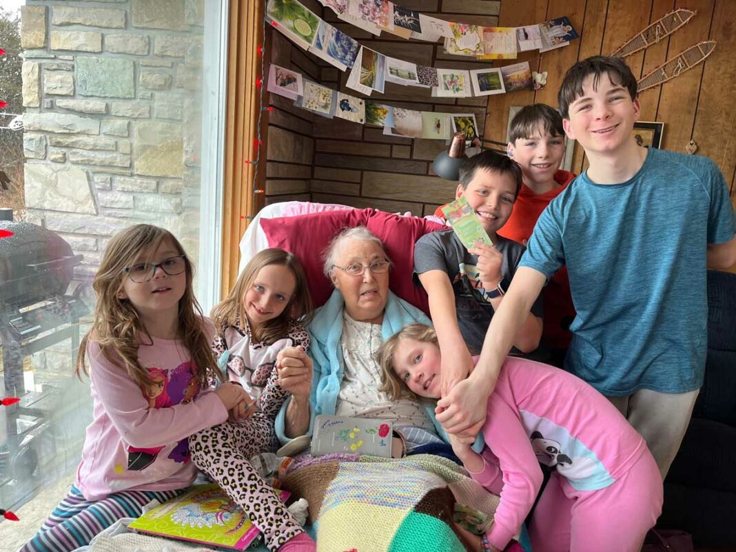 Mary Buie holds court with her many grandchildren during a visit over the March Break.