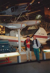 Dr. Bailey and a friend pose in front of a float plane such as those that he frequently used to travel to patients on remote islands and communities. The pioneer doctor had many harrowing tales of  taking to the air and waves in weather that often proved daunting.