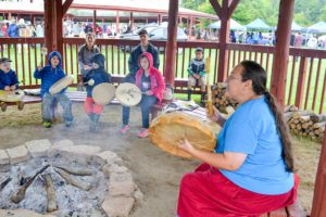 C.C. McLean Public School SK and JK students play drums with Danielle Roy-McDonald.