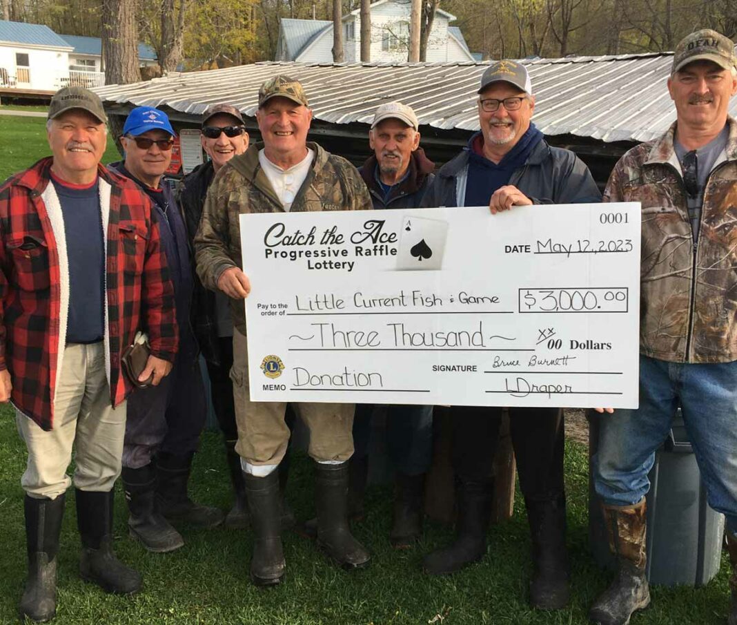 The Little Current Fish and Game Club received some funding from the Little Current Lions Club’s popular Catch the Ace progressive raffle recently.