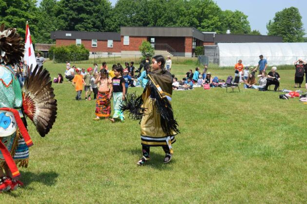 Head female dancer, Georgia Deb, was rocking the shawl at the Lakeview School Powwow. photo by Michael Erskine