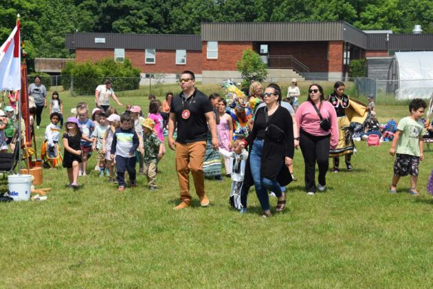 Families came out to join their young ones during the Lakeview School powwow celebration of culture. photo by Michael Erskine