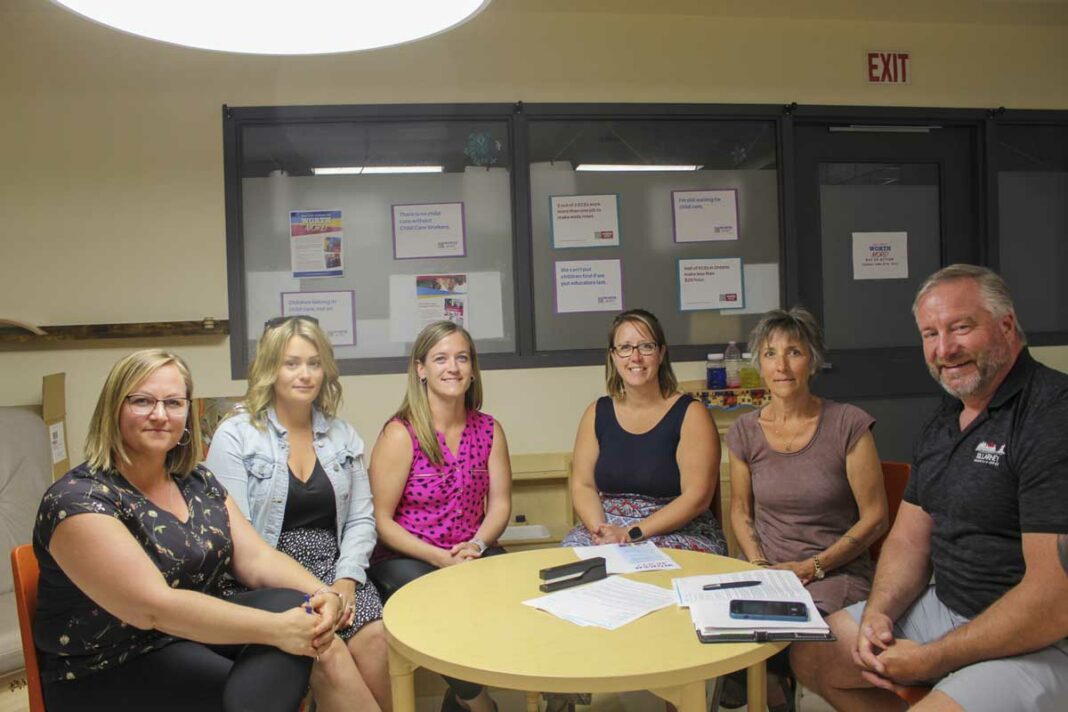 Employees and members of the Manitoulin Family Resources (MFR) children’s services program met with Algoma-Manitoulin MPP Michael Mantha on a Child Care Day of Action, last week. From left is Diana St. Pierre, Lindsey Varey, Lucie McCutcheon, Amanda Roy, Suzanne Norris, board member, and Michael Mantha.