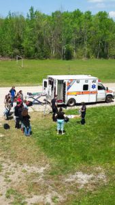 Paramedics demonstrate their trade during the Manitoulin  Secondary School Career Day. photo by Susan Whynott