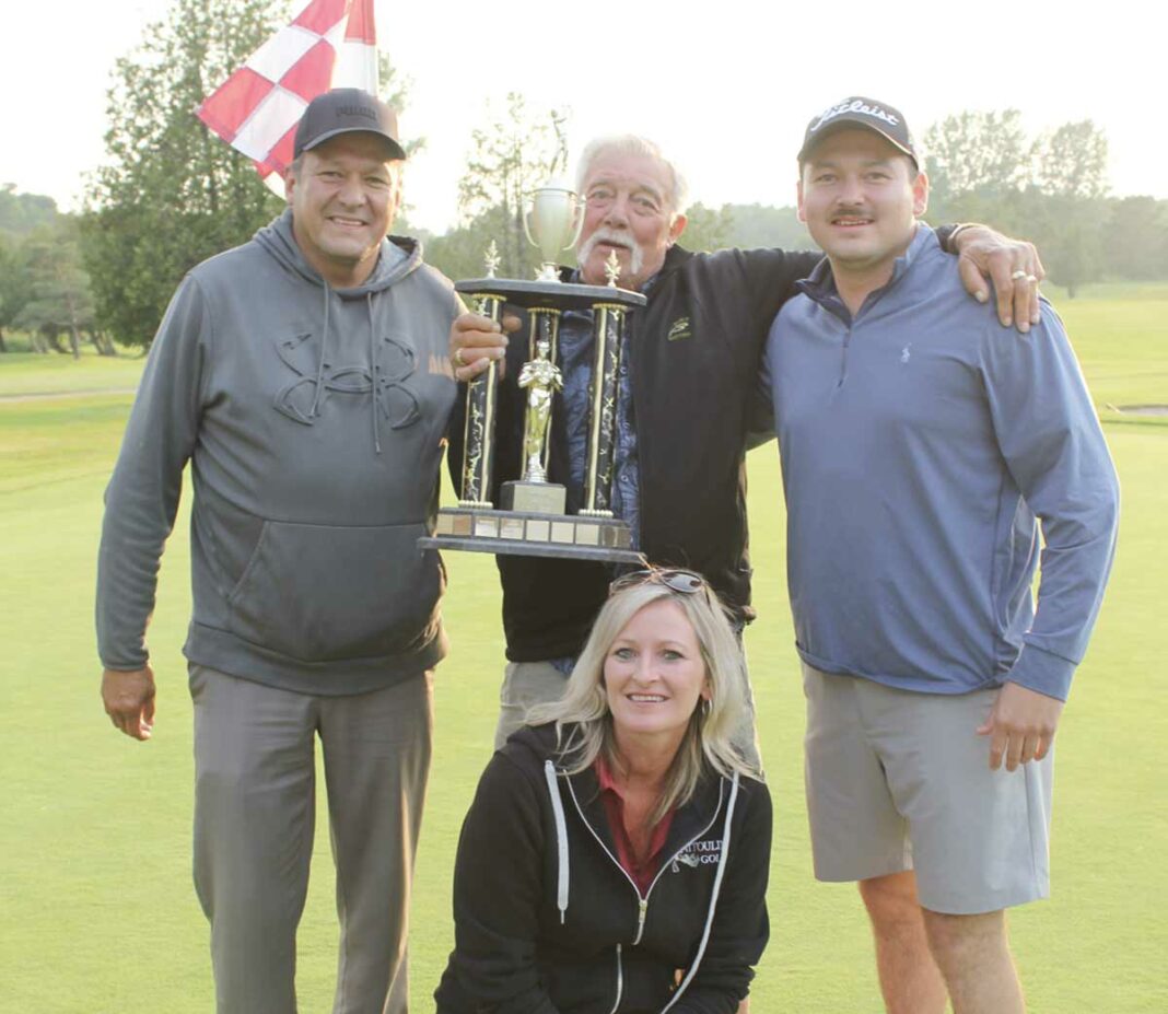 Back row from left is Warren Corbiere, Arthur Pummell, a groundskeeper at Manitoulin Golf, Justice Corbiere, and front, Cheryl Deeg, manager of the clubhouse.