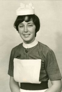 Mary Buie as a young nurse training at St. Georges Hospital in 1965.