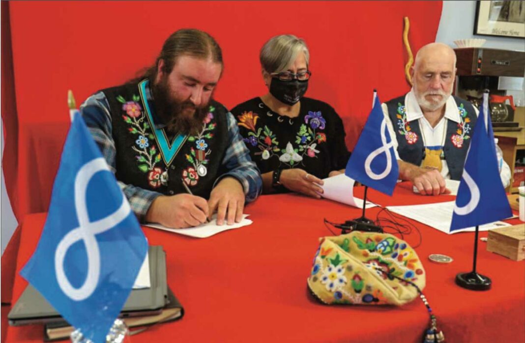 Mitch Case, Metis Nation of Ontario Regional Councillor of the Huron Superior Regional Metis Community, left in photo, says calls from Robinson-Huron Waawiindamaagewin Chiefs for Canada to immediately cease all actions relating to the Metis government recognition is appalling.