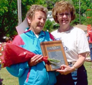 Gore Bay’s 2004 Citizen of the Year being presented with her plaque on July 1, 2004