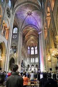 A photo taken by Scott Maybee inside the Notre Dame Cathedral just before the memorial service.