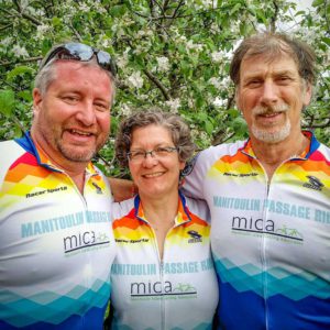 Algoma-Manitoulin MPP Mike Mantha joins Maja Meilonen and Guy Nielon in celebrating the success of this year’s passage ride.