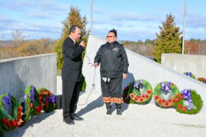 Veteran Gerald McGregor recites In Flanders Fields while Martha Shawanda looks on.photos by Alicia McCutcheon