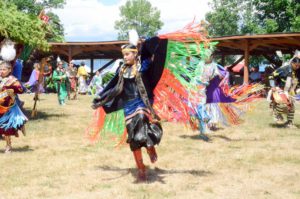 All eyes are on this shawl dancer as she moves and sways to the beat of the drum at the Sheguiandah powwow.