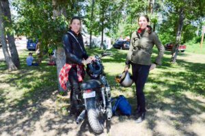 Motorcyclists Kaitlin and Sylvie took a break from their jobs in  Toronto’s tech sector to take a day trip to visit Manitoulin aboard a retro-styled Triumph motorcycle.