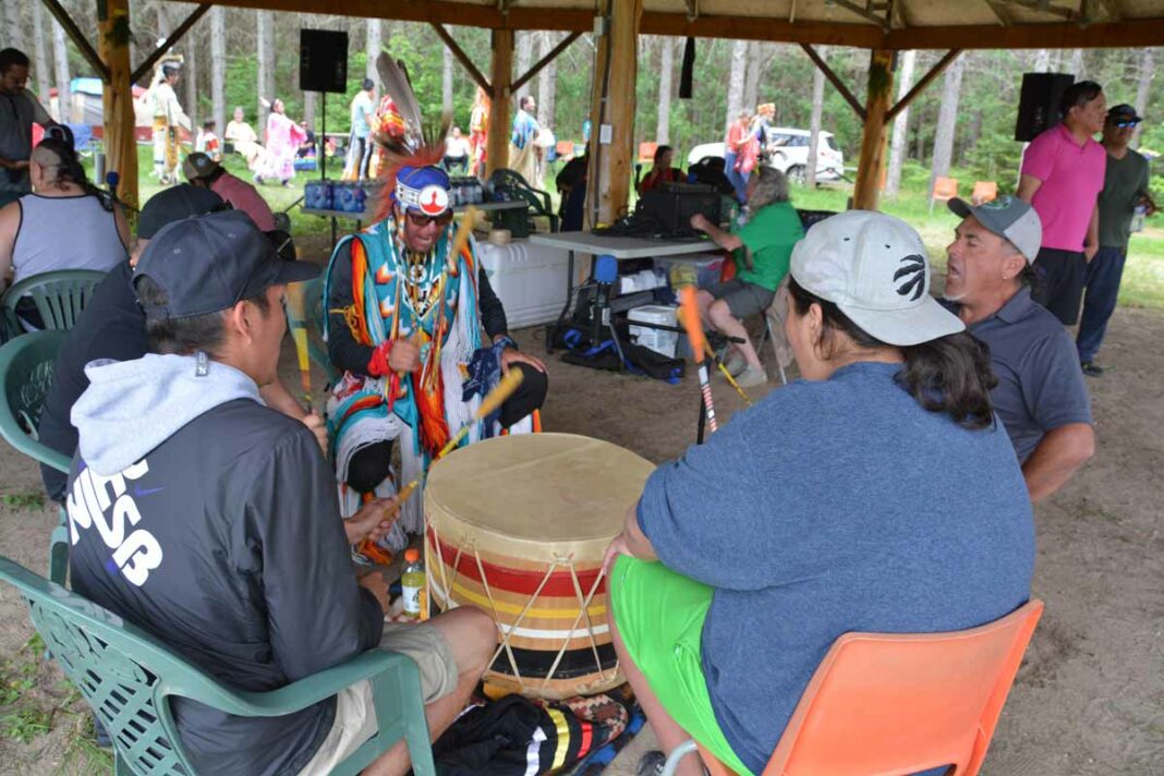 The Anishnaabe Connection was the host drum at the Sheshegwaning traditional powwow. photos by Alicia McCutcheon