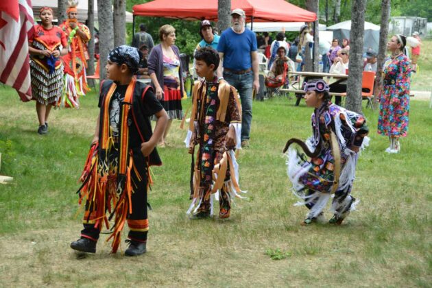 Youngsters shake their fringe at the Sheshegwaning traditional powwow.