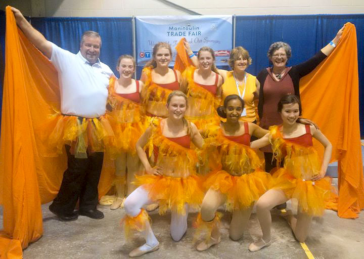 Classic School of Dance Performance ‘FIRE’ part of the Elemental Dance production at the Manitoulin Trade Fair. From left, MPP Michael Mantha, Michelle Campbell, Kylie Cranston, Delany Madore, MP Carol Hughes, Maja Mielonen, Brittany Wall, Yohana Ogbamichael, Cindy Hu. photo supplied