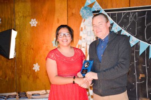 Wasse Abin BMO Science Award senior Annie Wemigwans with teacher Peter Baumgarten.