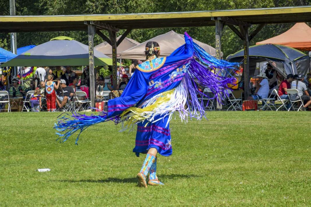 A fancy shawl dancer competes at the 2022 Cultural Festival.