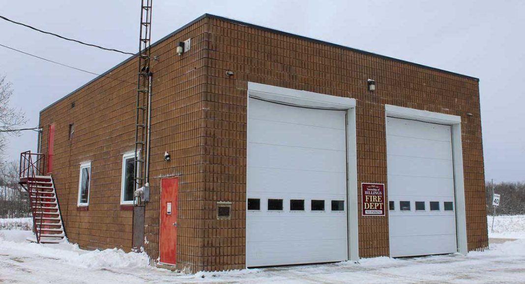 Two door rural Billings fire hall in the winter.