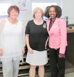 Lucille Doucet, left, manager of the Gore Bay Service Ontario office, and Marilyn Gray congratulate Donna Noble, Operations Supervisor with Service Ontario in Gore Bay on her retirement.