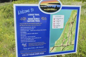 The Town of Gore Bay has opened a new walking trail. The new Lodge Trail is adjacent to the Renie Noble Nature Trail, off of East Street. Shown on sign is all the information needed for walkers to hike each trail.