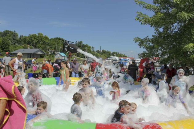 A foam party drew a very large gathering of children.