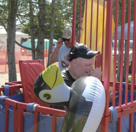 Western Manitoulin Minor Hockey Association president Nick Lane gets soaked in the dunk tank!