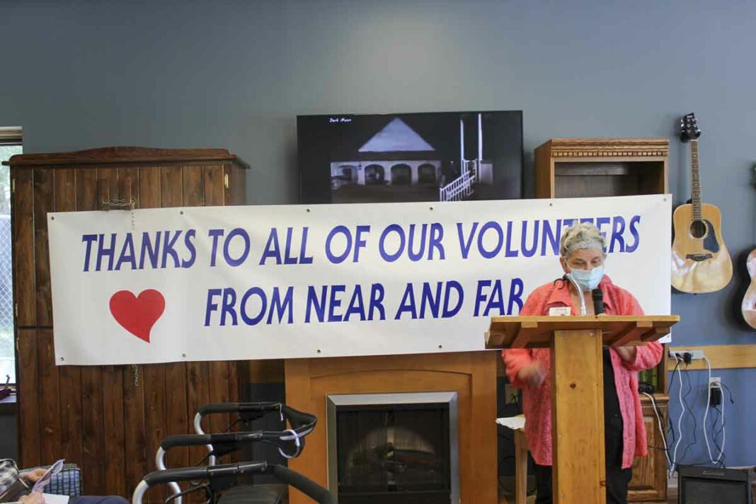 Gloria Hall, activities coordinator at the Manitoulin Lodge Nursing Home speaks on the importance of the volunteers at the Lodge at an appreciation event held last week.