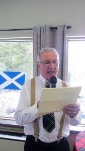 Peter Gordon read “The Address to the Haggis,” poem written by Scottish poet Robbie Burns, in the special celebrations held at the Manitoulin Lodge Nursing Home, last Saturday. 