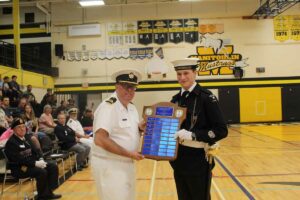 The Commanding Officer Outstanding Fifth Year Cadet Award was presented by RCSCC Manitoulin’s Commanding Officer Lieutenant Commanding Officer Sylvain Boucher to Chief Petty Officer Second Class Rhys Allison. photo by Michael Erskine.