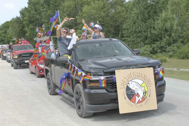 The Sheshegwaning Odawa Island Farm float!