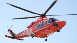 The ambulance crew and paramedics with Ornge air ambulance helicopter services get ready to land their helicopter at the new helipad located in Sheshegwaning First Nation. The helipad was officially opened in a ceremony held in the community on Thursday of last week. 