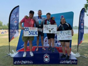 Manitoulin OPP constable Steve Redmond, who won a silver medal at the World Police and Fire Games 2023, was cheered on by his sons Tom, Matthew and his girlfriend Alicia.