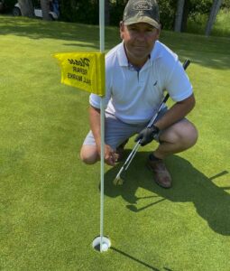 Cory Croft notched his first ever hole-in-one at the Manitoulin Golf Four-person String tournament held this past Saturday. photo by Shelley Croft